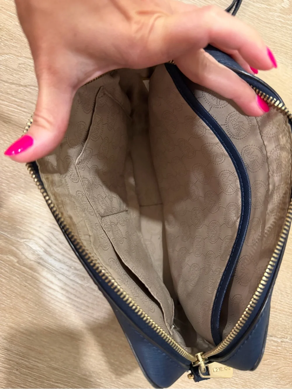 Michael Kors Navy and Gold Chain-Accent Crossbody
